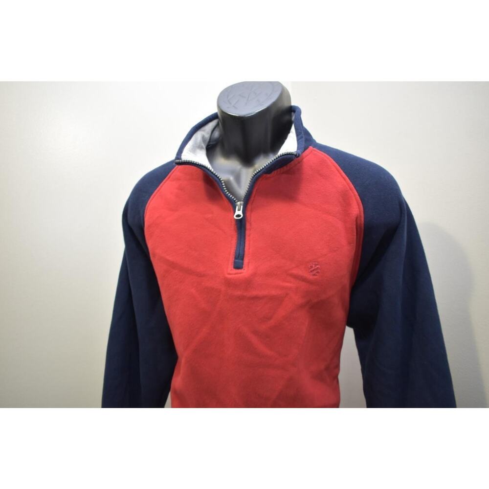 IZOD Zip Neck Fleece Sweater Dark Red/Blue Pullover Mens‎ Size Large